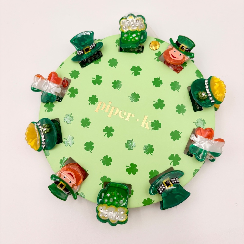 Piper K St Patricks Day 10pc Mini Hair Claw Clip Set Leprechaun Shamrock Green